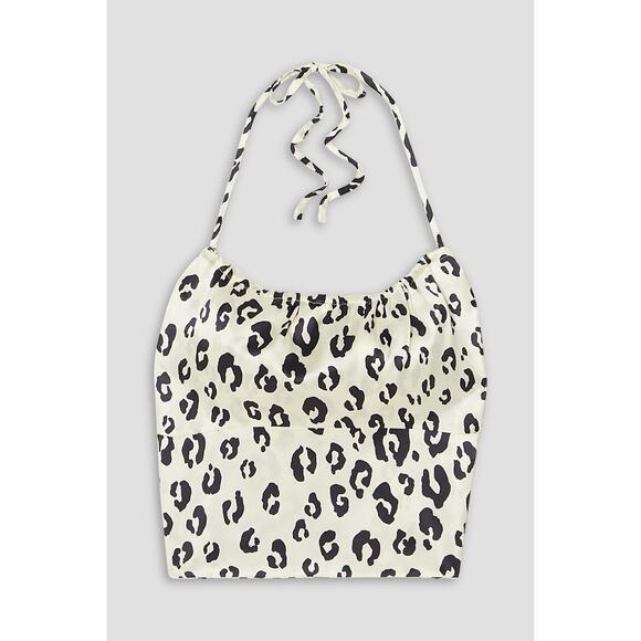 NWT Reformation Wade Silk Leopard Print Open Back Halter Top Medium Cream Black - Picture 2 of 11